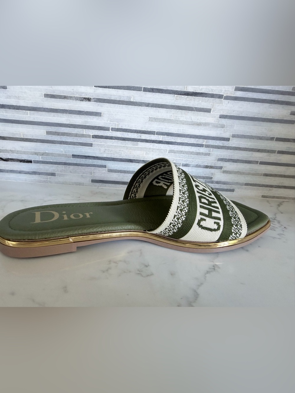 Dior Olive Green Logo Canvas Slide Sandals size 7 - Picture 7 of 12